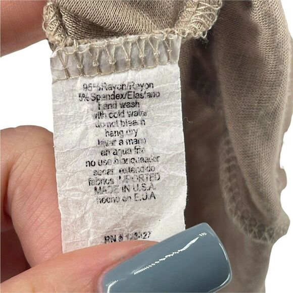 Molly Green Top Brown Criss Cross V Neck Draped 3/4 Sleeve Jersey Stretch Knit L - Picture 8 of 8